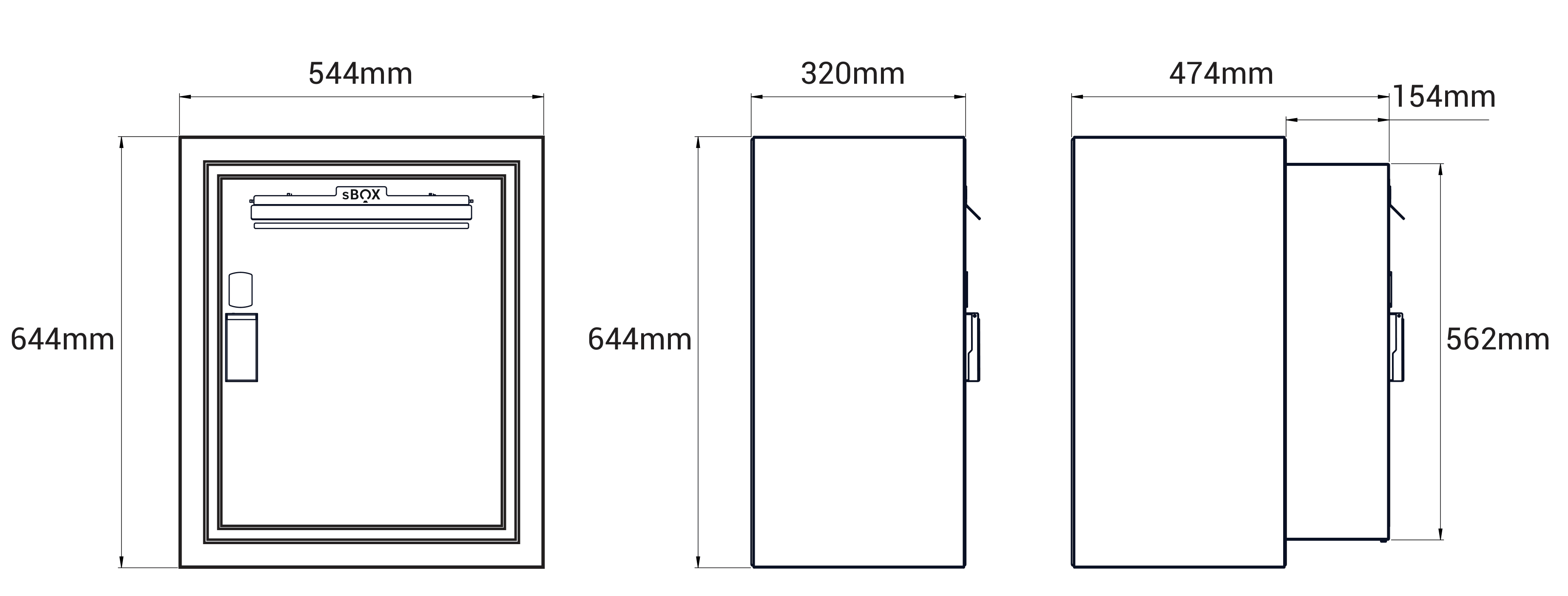 sBOX metal gövde ölçü şeması